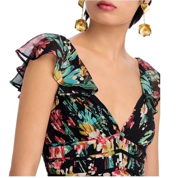 Aqua Boho Floral Maxi Dress Black / Green - Picture 2 of 6